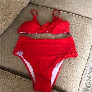 High waisted two piece bathing suit